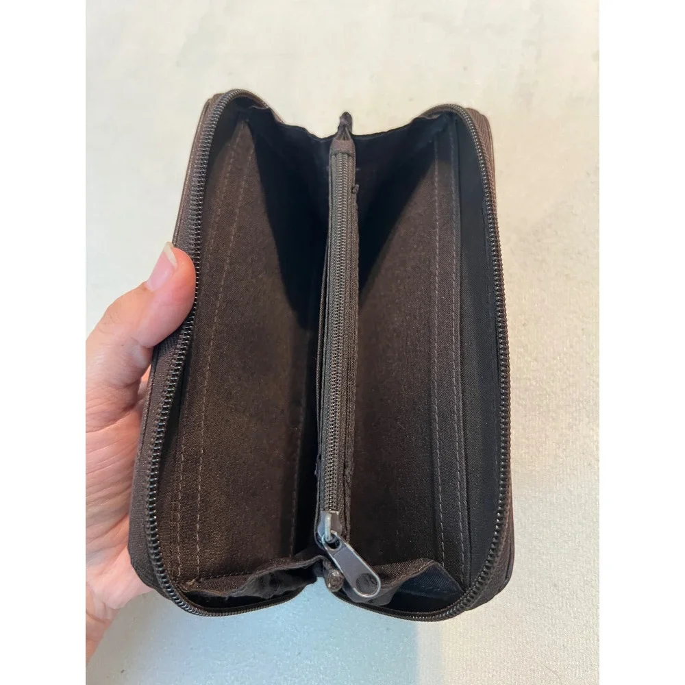Unisex Dark Brown Faux Leather Zip Around Long Wallet with ID Window